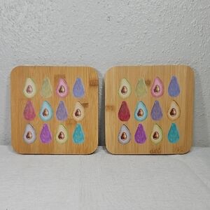 NWT Set of 2 Colorful Avocado Wood Trivets 6.5x6.5x.5